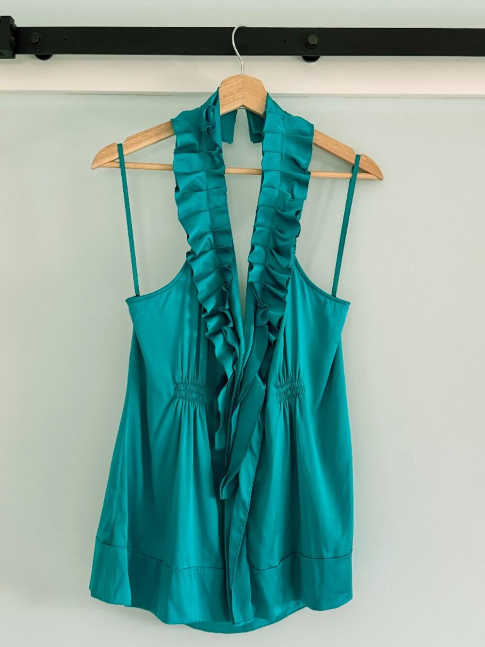 Mendocino Silk Ruffle Halter Top – Teal – Excellent Condition